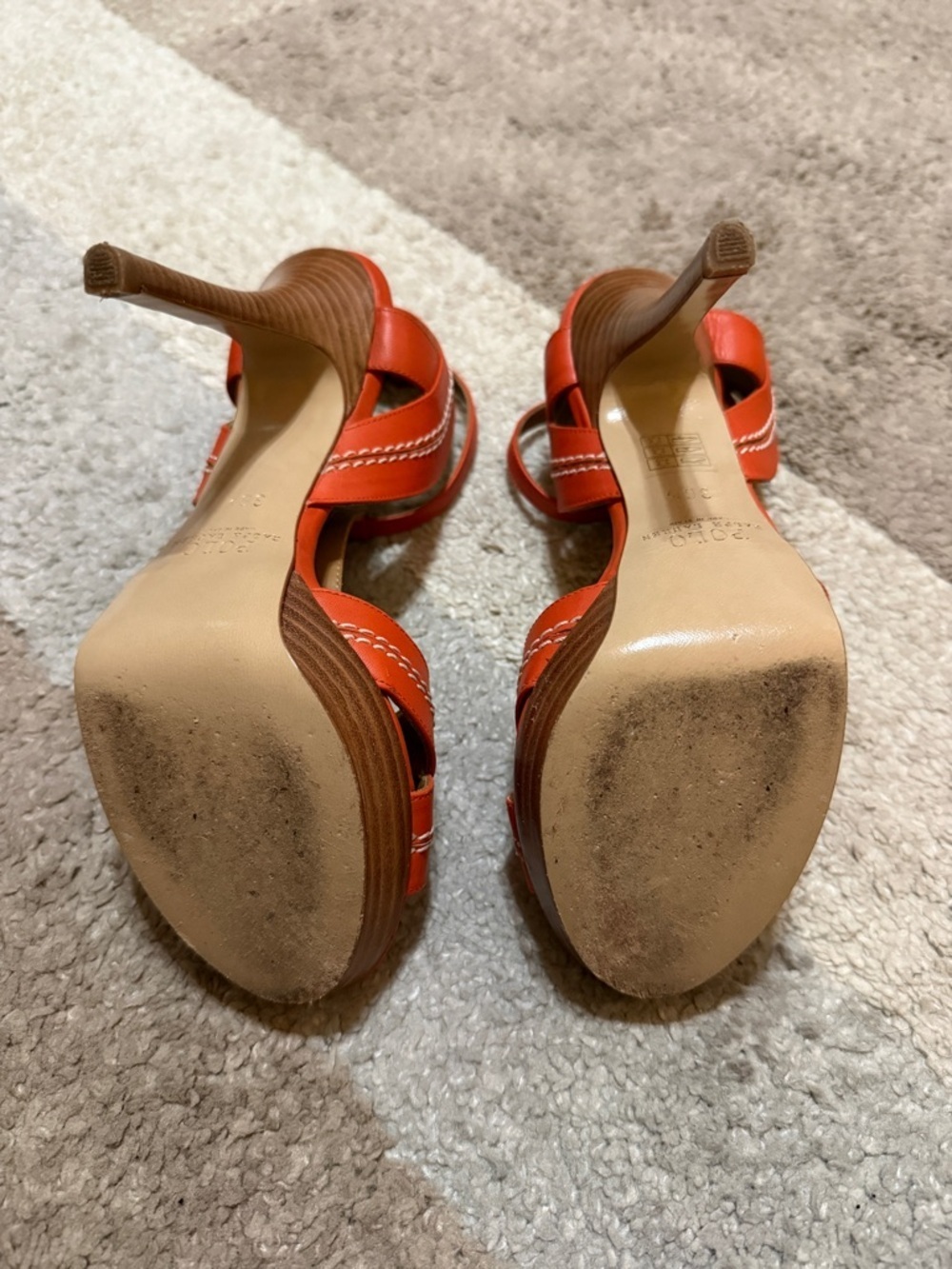 Polo by Ralph Lauren Orange Strappy Ankle-Wrap Heels- 36.5 - Picture 6 of 8